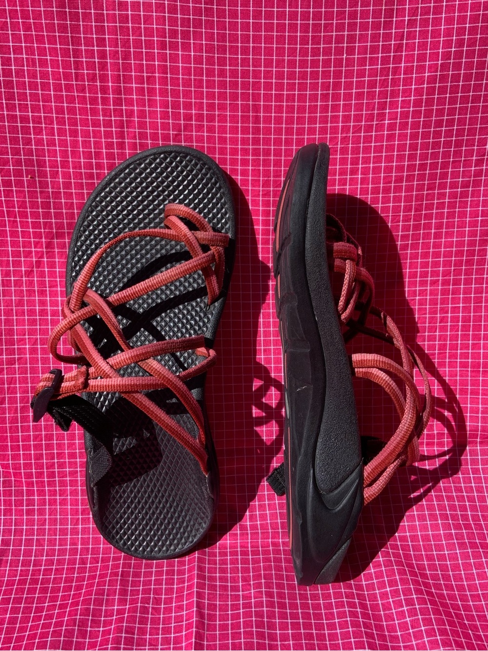 Pink and Red Strap Black Chaco Sandals - Size 6 Women’s
